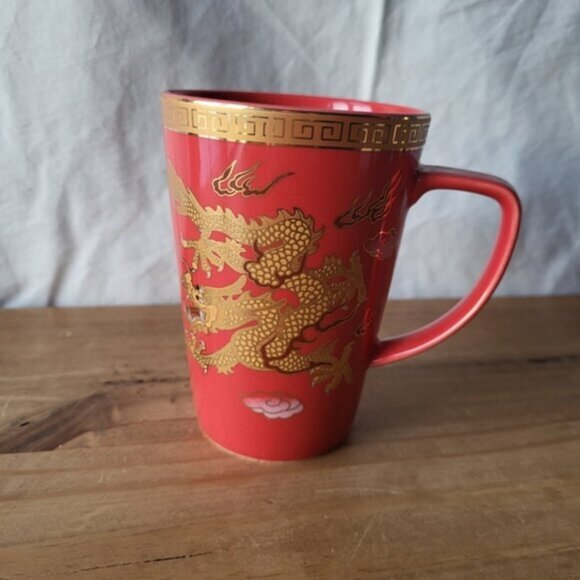 Porcelain Red Gold Dragon Tea Coffee Mug Adeline - Picture 2 of 9